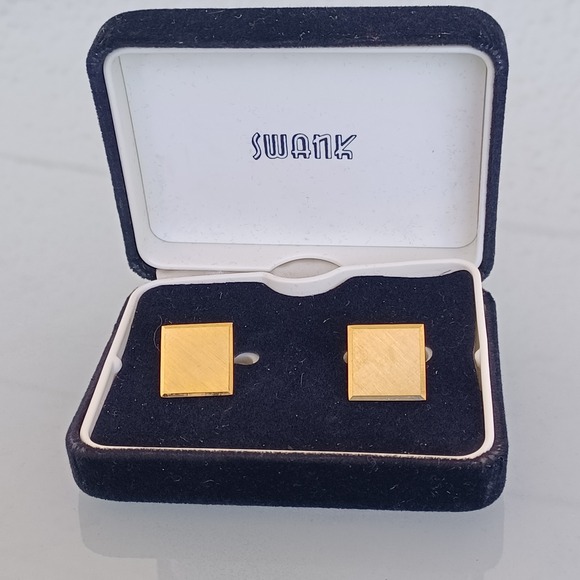 SWANK Other - Swank Vintage Gold Tone Square‎ Brushed Textured Cufflinks with Original Box